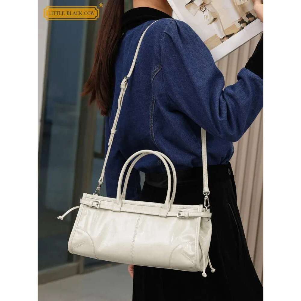 Women's Bags Women Oil Wax Cow Split Leather Moto Biker Shoulder Bag Designer Ladies Totes Handbag Casual Strap Crossbody Bags Solid Colors