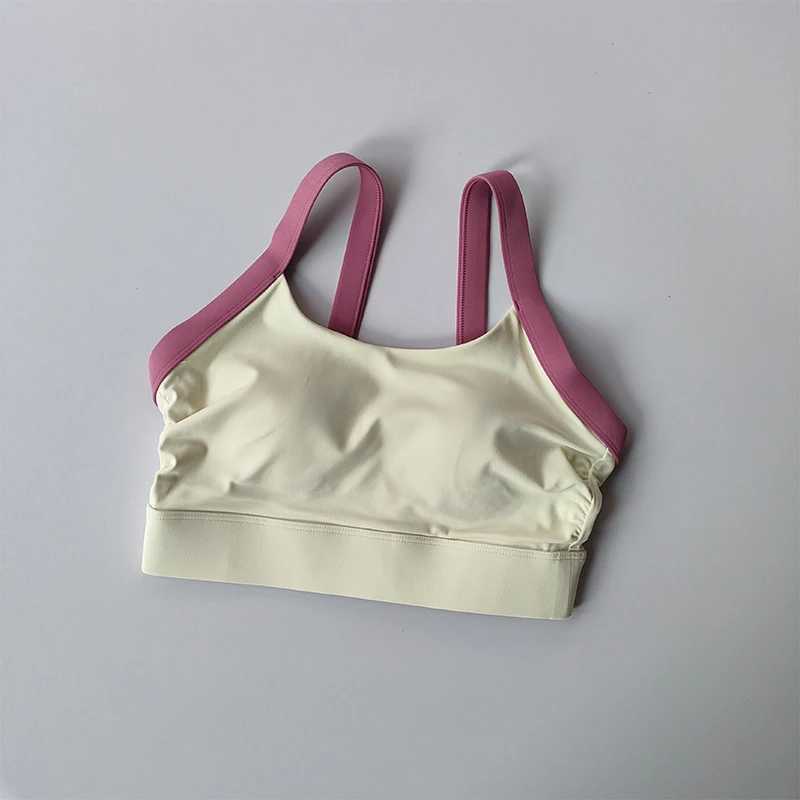 Color blocked cross back integrated cup sports bra high-strength shock-absorbing bag side chest fitness bra yoga vestXJ250331
