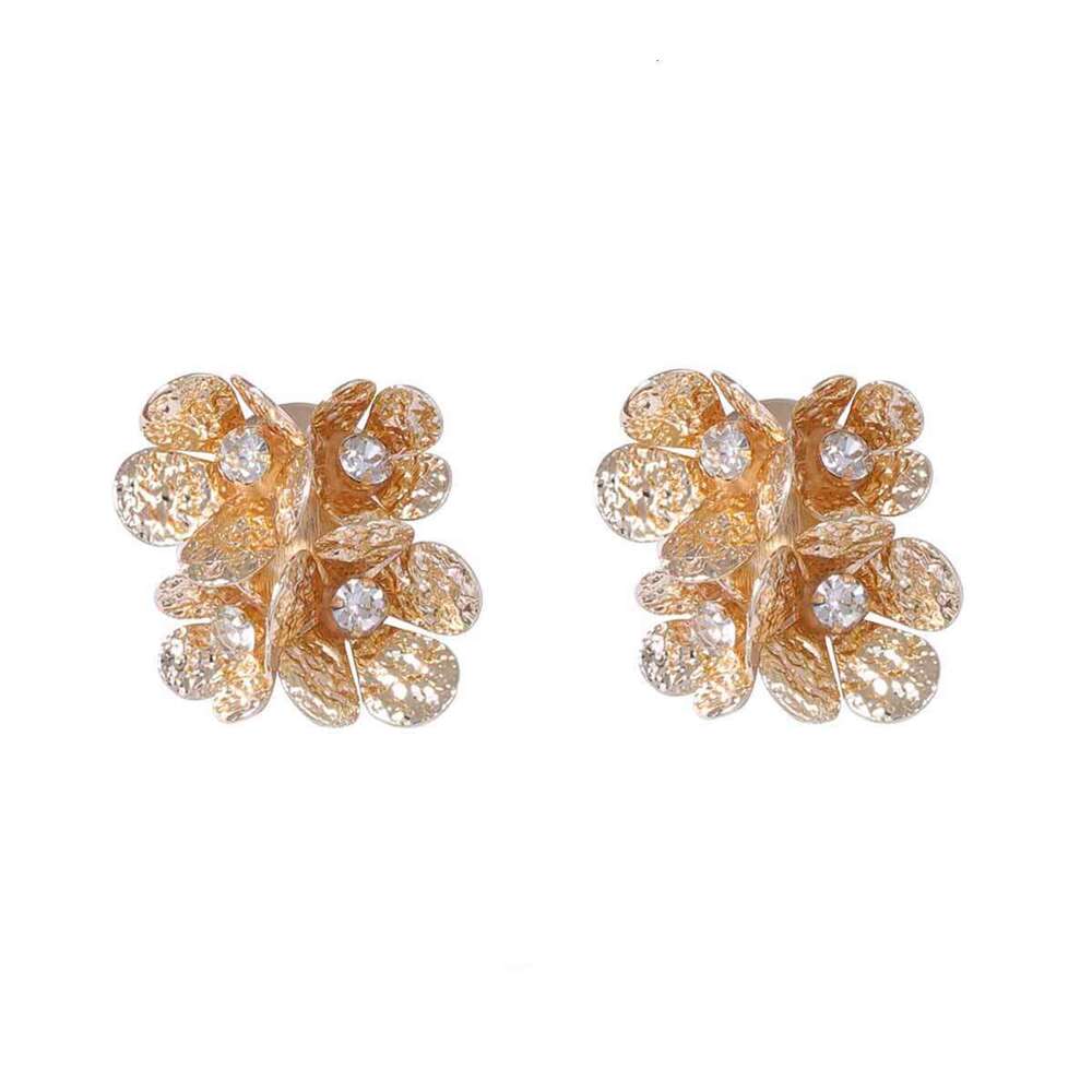 Unique Vintage Minimalist Alloy Flower Stud Earrings Textured Elegant Versatile Women Jewelry