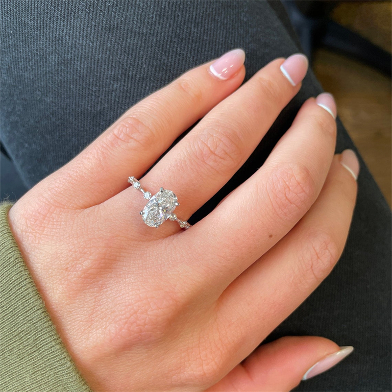 Jewelry 18K White Gold 2.0 Carat Oval Cut Lab Diamond Engagement Ring For Women IGI Certificate CVD HPHT E VS1 Diamond Wedding Gold Ring