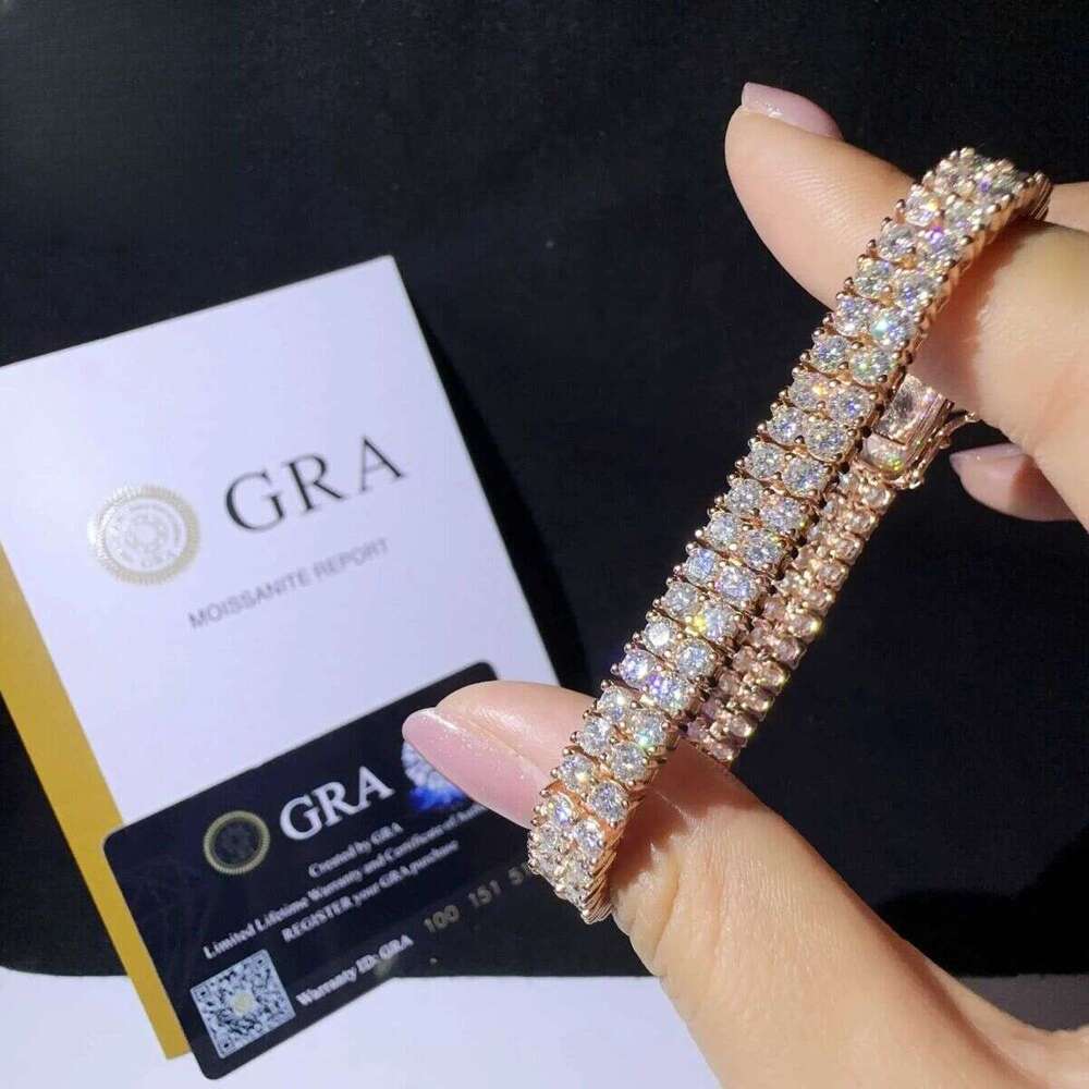 New design two rows real gold plated bracelet sterg sier vvs moissanite hip hop jewelry lab dia tennis chai
