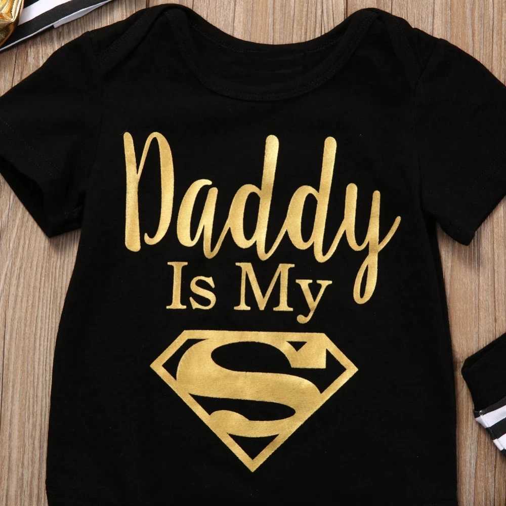 Baby jumpsuit newborn boys and girls clothing golden dad is my hero funny printed baby jumpsuit cute casual baby bodysuit Z250331