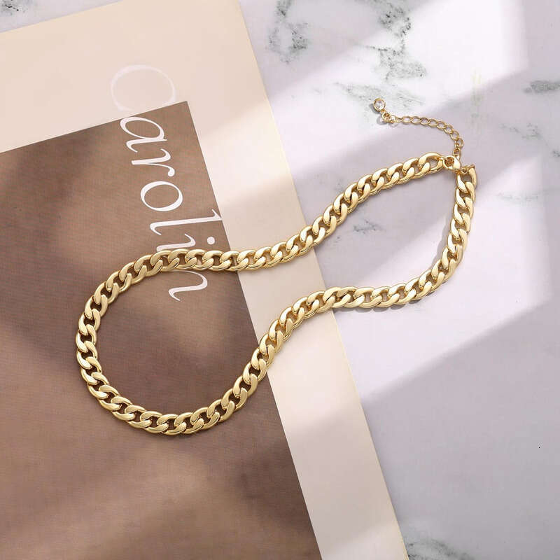 Women's gold 14K exquisite thick gold/sier Cuban paperclip neck chain buckle layered pearl pendant necklace fashion jewelry