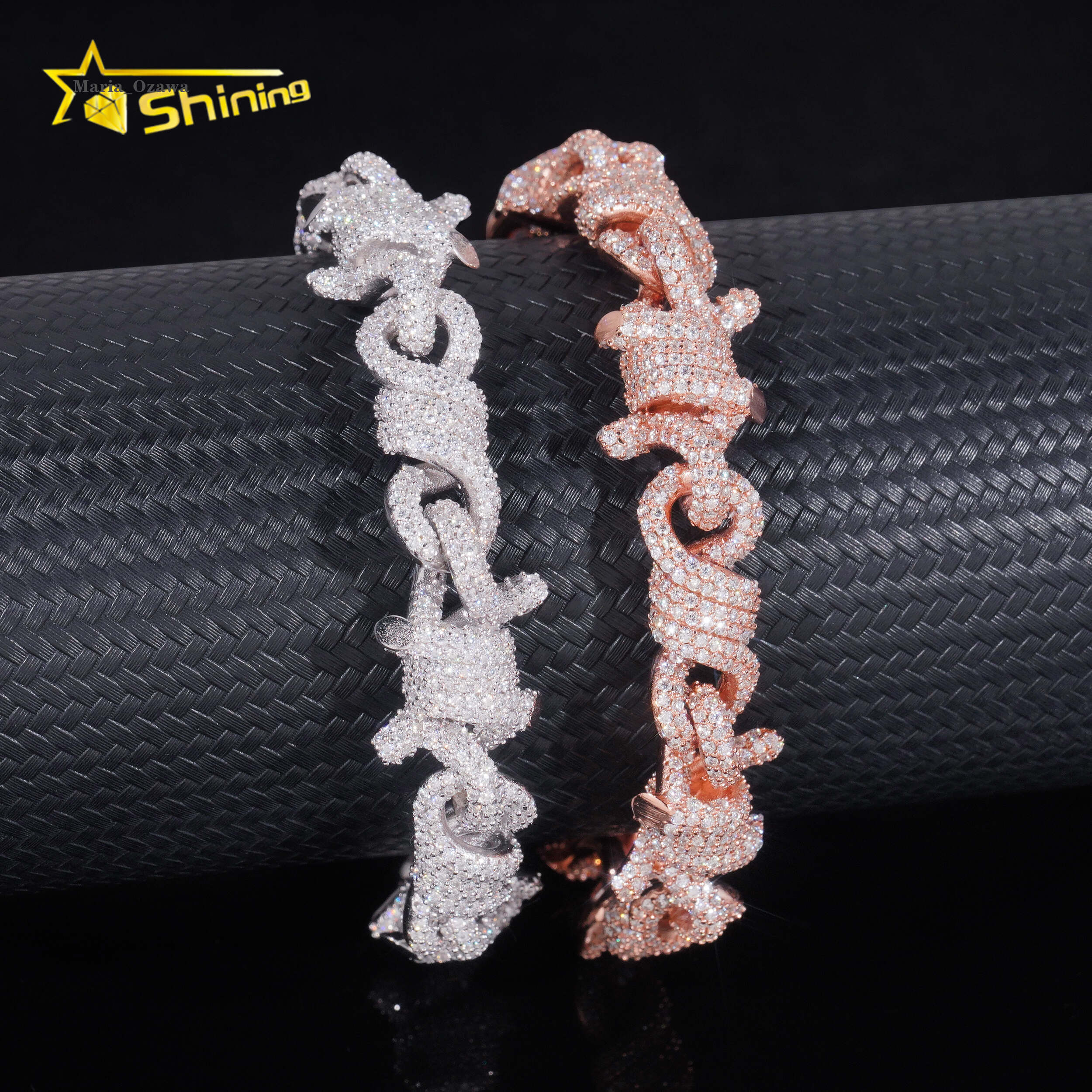 Iced Out Jewelry Hip Hop Rose Gold 15mm Twist 925 Silver Infinity Thorn Moissanite Bracelet