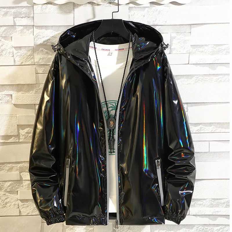 black silver shiny jacket mens bomber jacket Korean hip-hop jacket ultra-thin mens jacket and Coats street clothing hooded jacket M250331