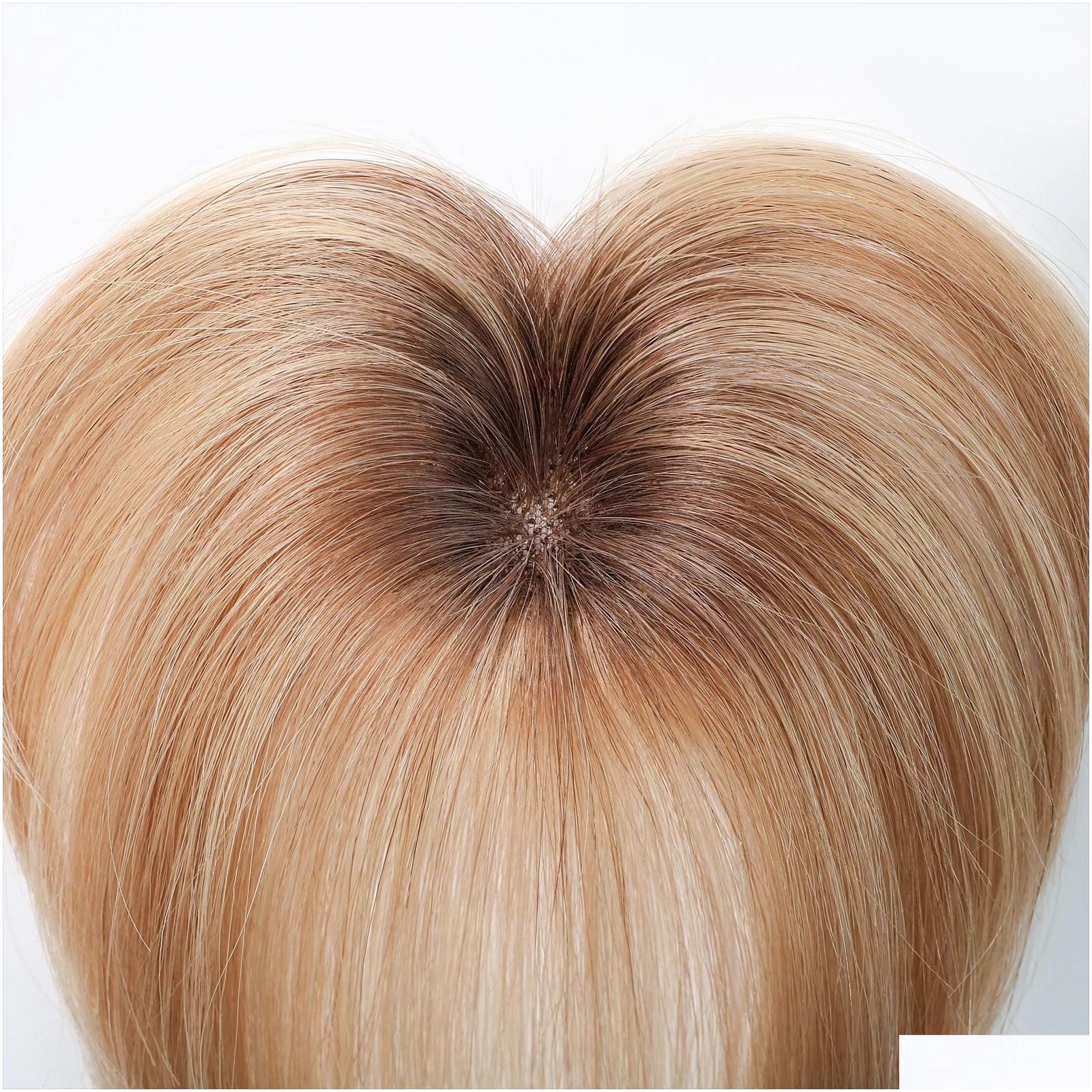 Synthetic Wigs Human Hair Topper With Bangs For Women 3D Wispy Air 100 Remy Loss Natural Appearance 10 Inches 250327 Drop Delivery Pro Ot1Uf