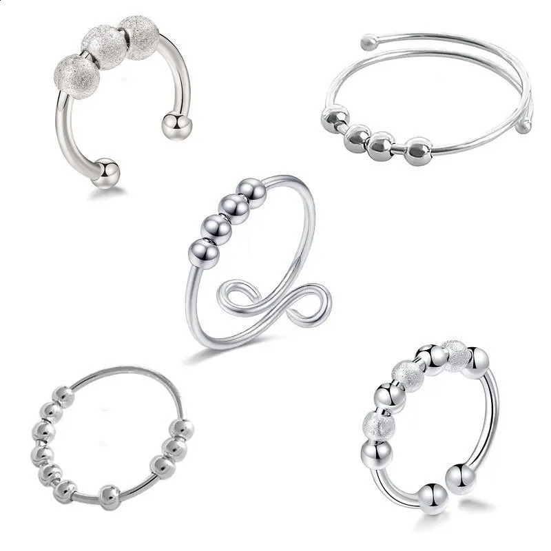 Punk Anxiety Ring Mens Spiral Fidget Bead Beautiful Trend Jewelry Rotating Pressure Free Stainless Steel Gift 250326