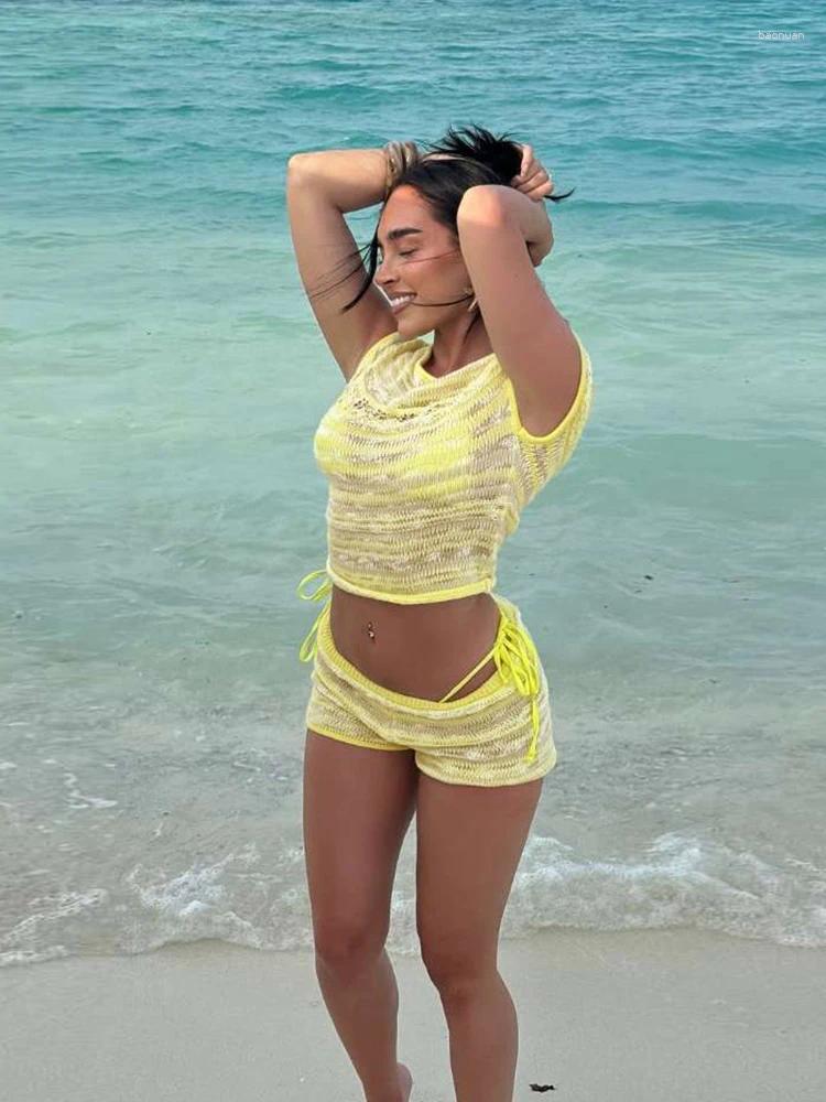 Womens Tracksuits Klalien Summer Release Junior Fashion Sexy High Street Short Suit W25S66271 Girl Knit Multicoloured Waist Exposure