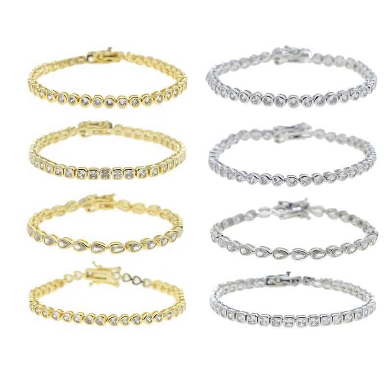 Geometric frame cubic zirconia 5A CZ tennis chain bracelet with various shapes classic and fashionable womens jewelryT250331