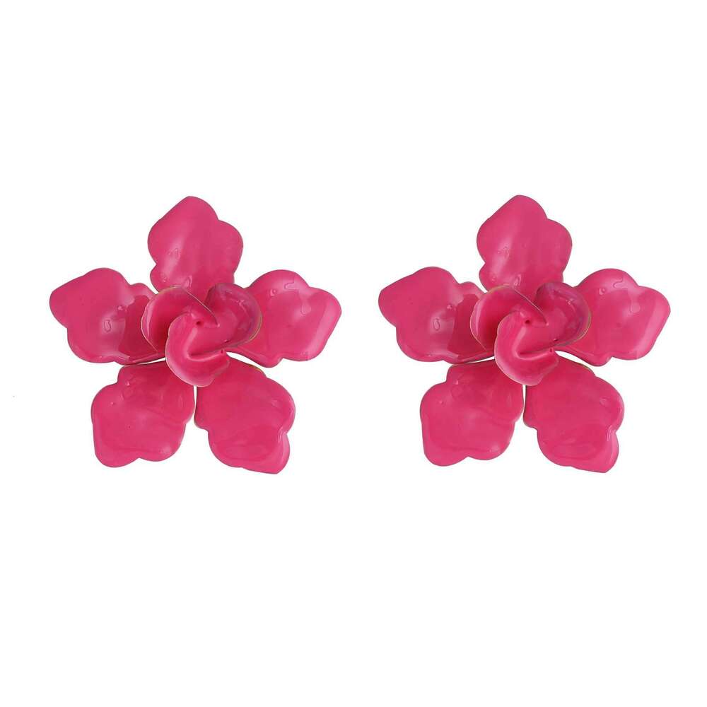 Bold Vintage Metal Enamel Floral Stud Earrings Light Luxury Elegant Versatile Women Jewelry