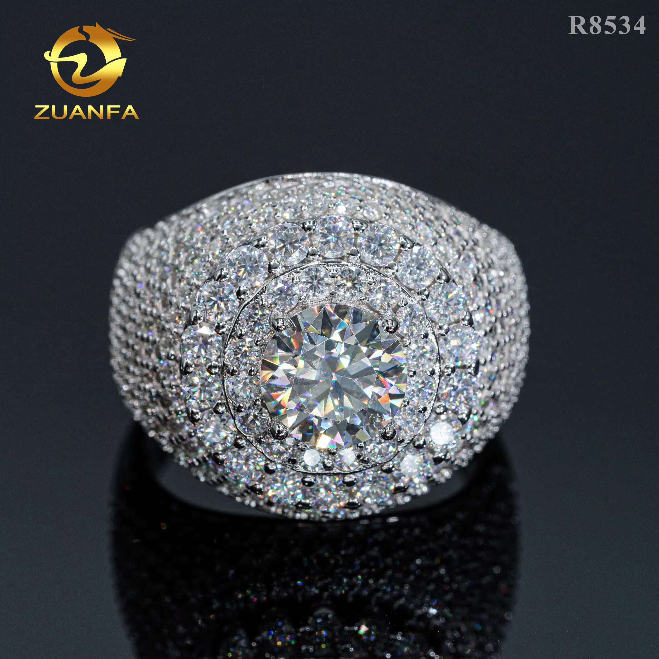 Top Sale Luxury Men Diamond 925 Sterling Silver Iced Out Fine Jewelry Solitaire Pave Moissanite Hip Hop Ring