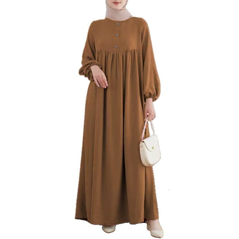 Abaya Fashion New Muslim Women's Robe Fashion Casual Bubble Sleeves Simple Loose Solid Color Dress