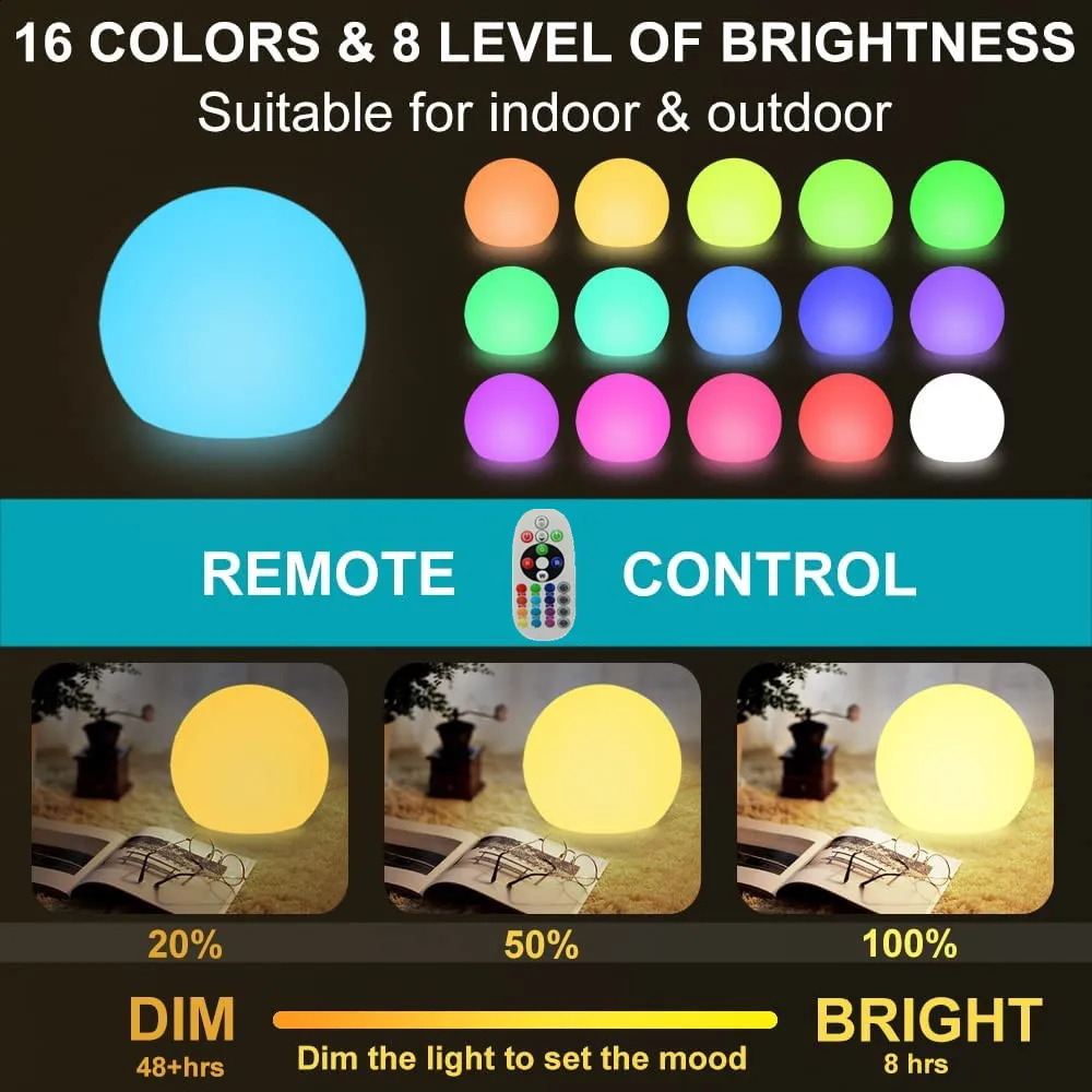 Waterproof LED Garden Ball Light Rechargeable Landscape Lighting Lawn Lamps for Outdoor Party Wedding Bar Garden 250325