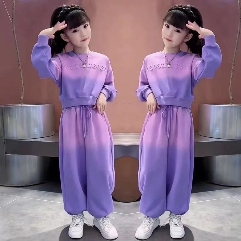 Autumn Youth Boys Clothing Set Childrens Girls Gradient Tshirt and Pants 2piece Top Fashion 250325z