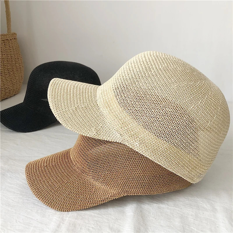 Summer Breathable Straw Baseball Cap Men Outdoor Paper Sun Hats Women Solid Color Adjustable Shade Beach Hats Wholesale 250324