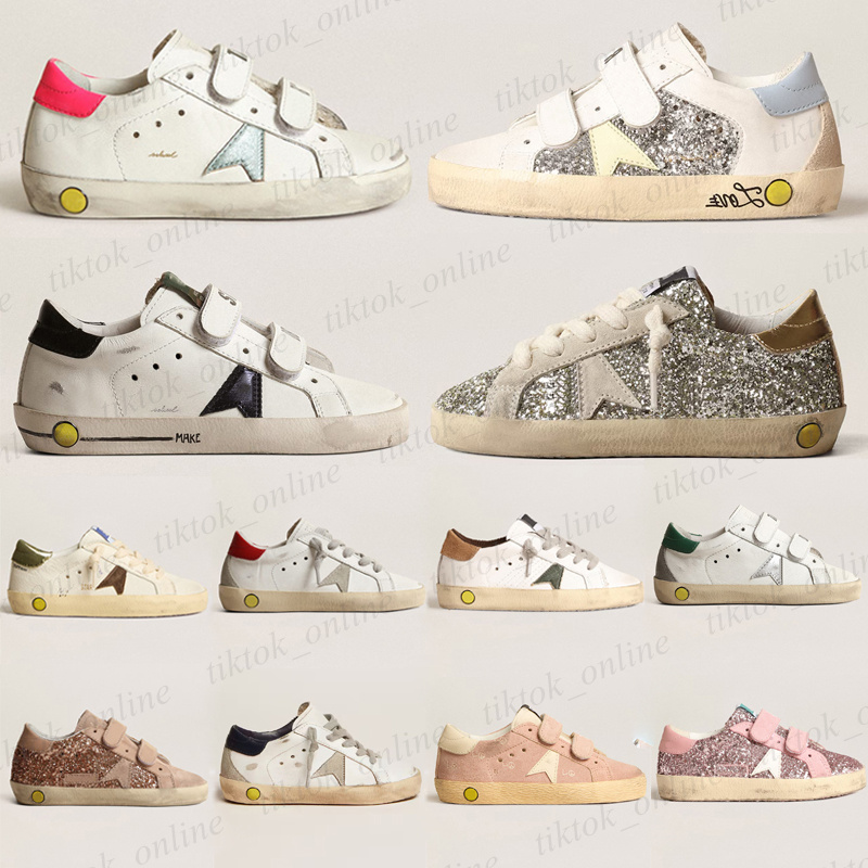 Designer boys girls Casual shoes Selling new Kids Shoe Italy Brand Gold infant Childrens Super Star Sneakers Sequin Classic White Do-old Dirty toddler Child