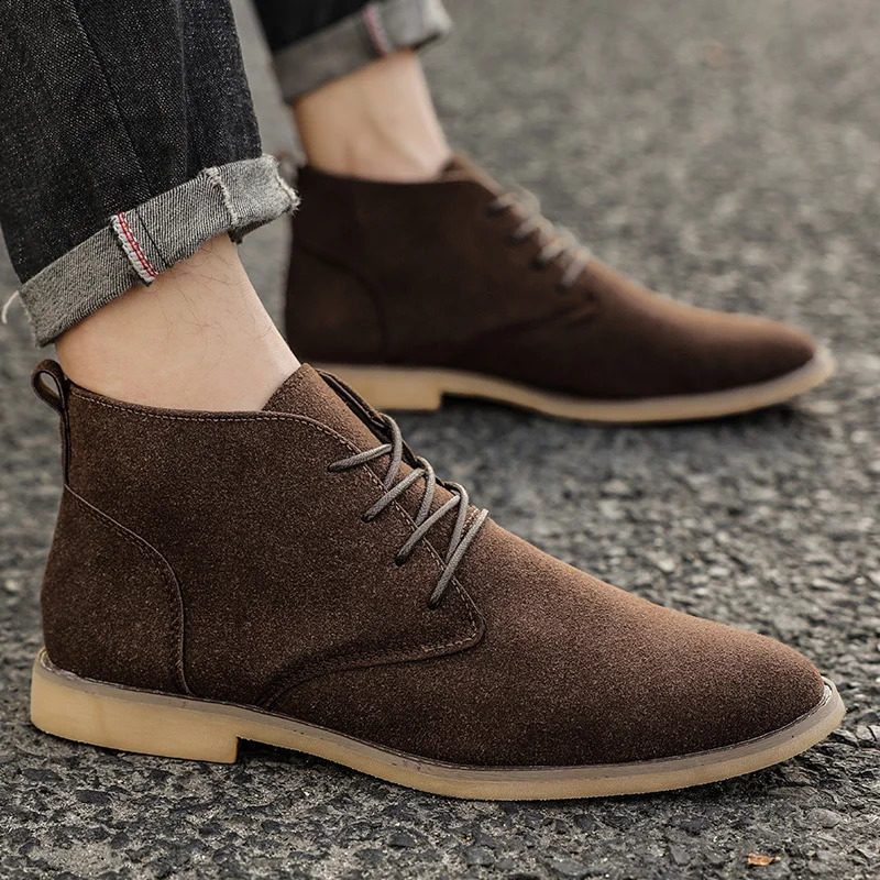 British style brown mens suede leather boots comfortable Chelsea boots mens lace ankle boots mens botas para hombre 250326
