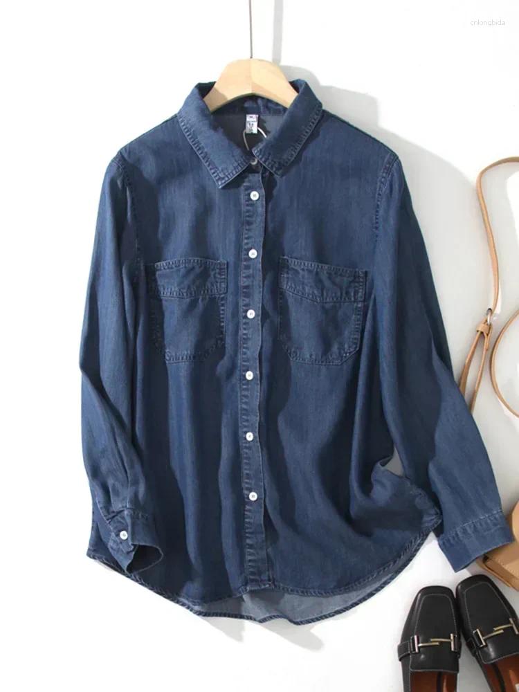 Womens Blouses Summer Denim Women Oversize Long Sleeve Shirt Spring Elegant Casual Basic Top ED2025