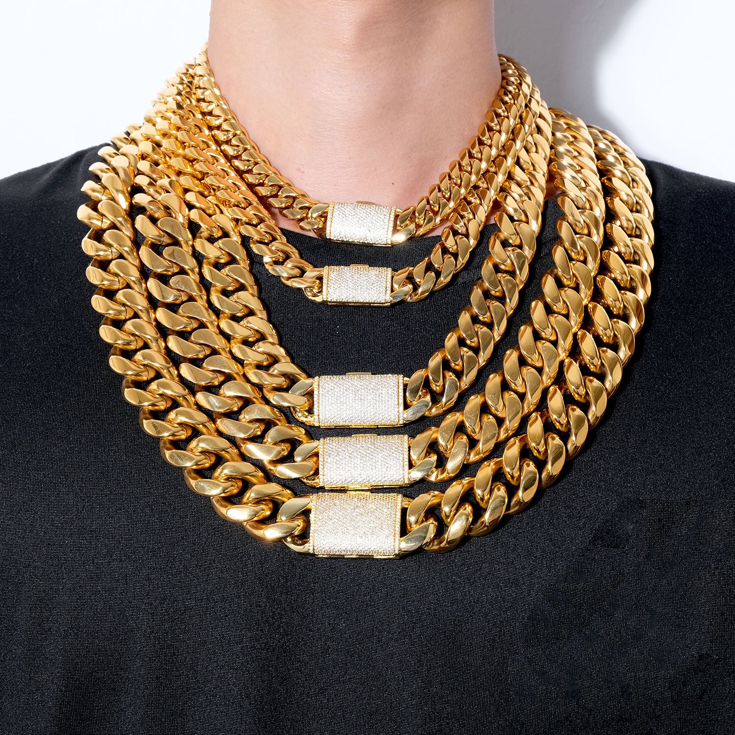 Cuban Chain Necklace for Men Gold Plated Hip Hop Jewelry Multiple Sizes Free Shipping