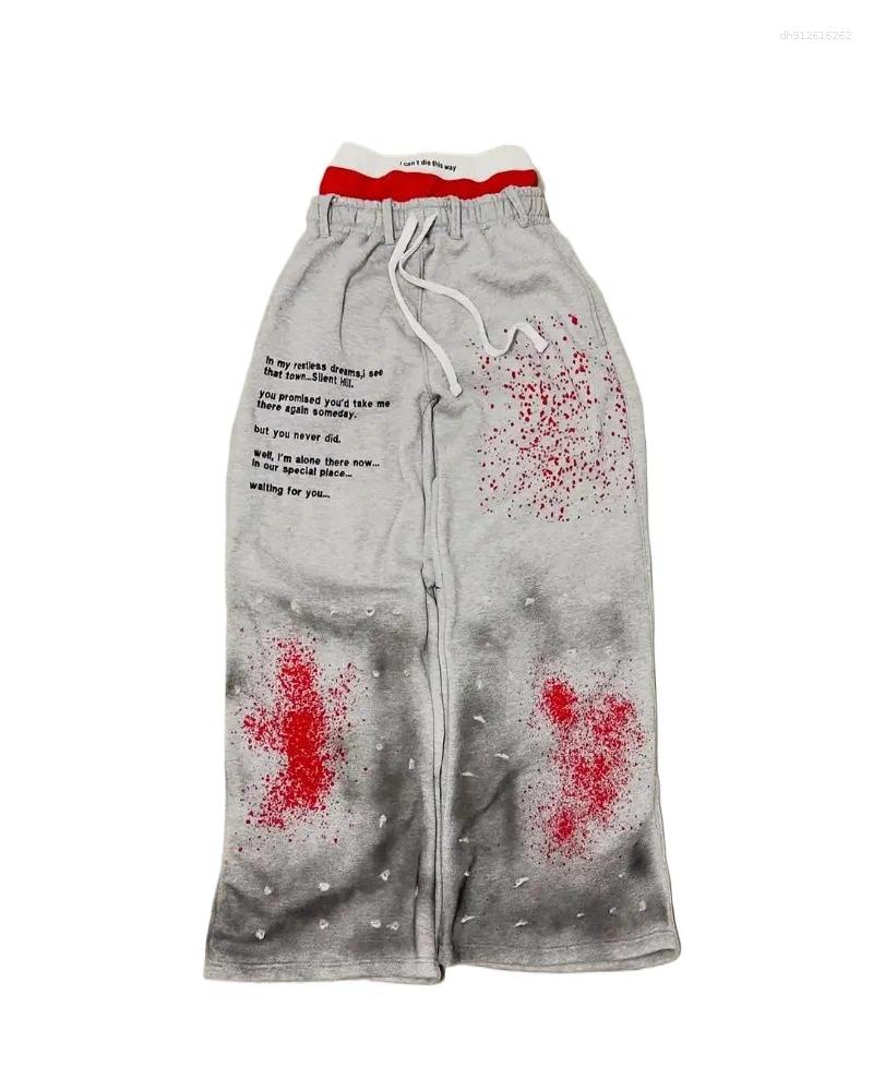 Men's Pants Harajuku Street Dirty Style Fashion Double Waist Men Women High Waisted Jogger Drawstring Sweatpants Loose Cargo Trousers