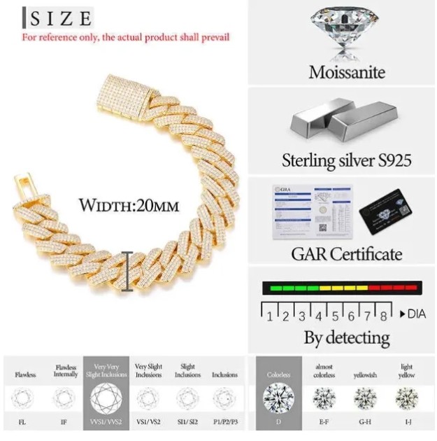 Elegant Fine Jewelry Cuban K Chain with Sparkling VVS Moissanite Accents for a Bold Statement Look