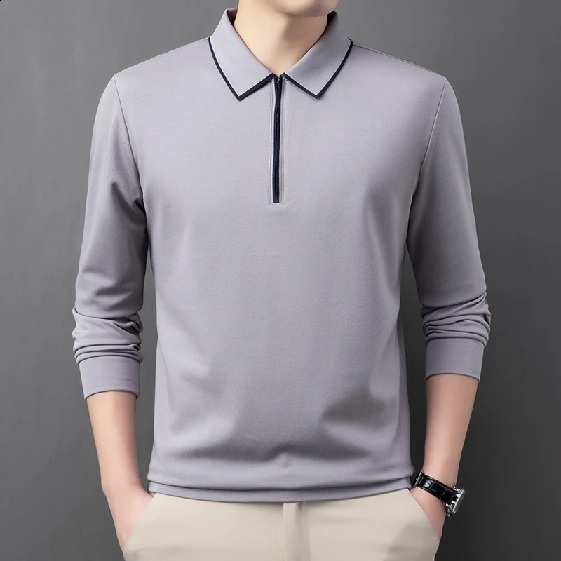 Lightweight long sleeved mens polo shirt with automatic fashion lapel and half zipper n premium silk casual Tshirt 250321