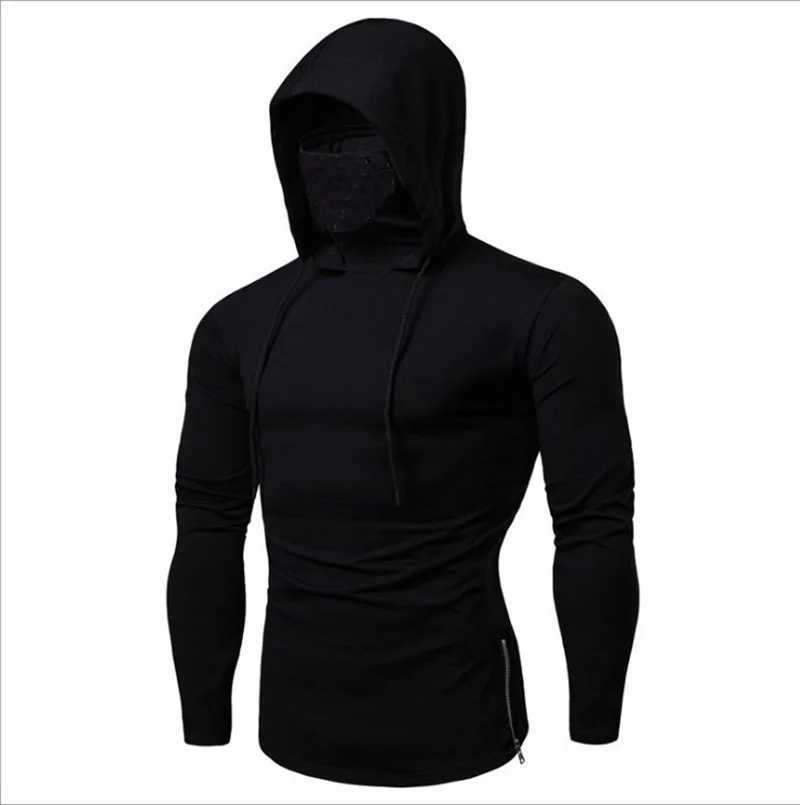 2023 new Mens Gym Thin Hoodie Long Sleeve Hoodies With Mask Mens Shirt Sports Cycling Male T Shirt Pullover Hoodies Tops W251020