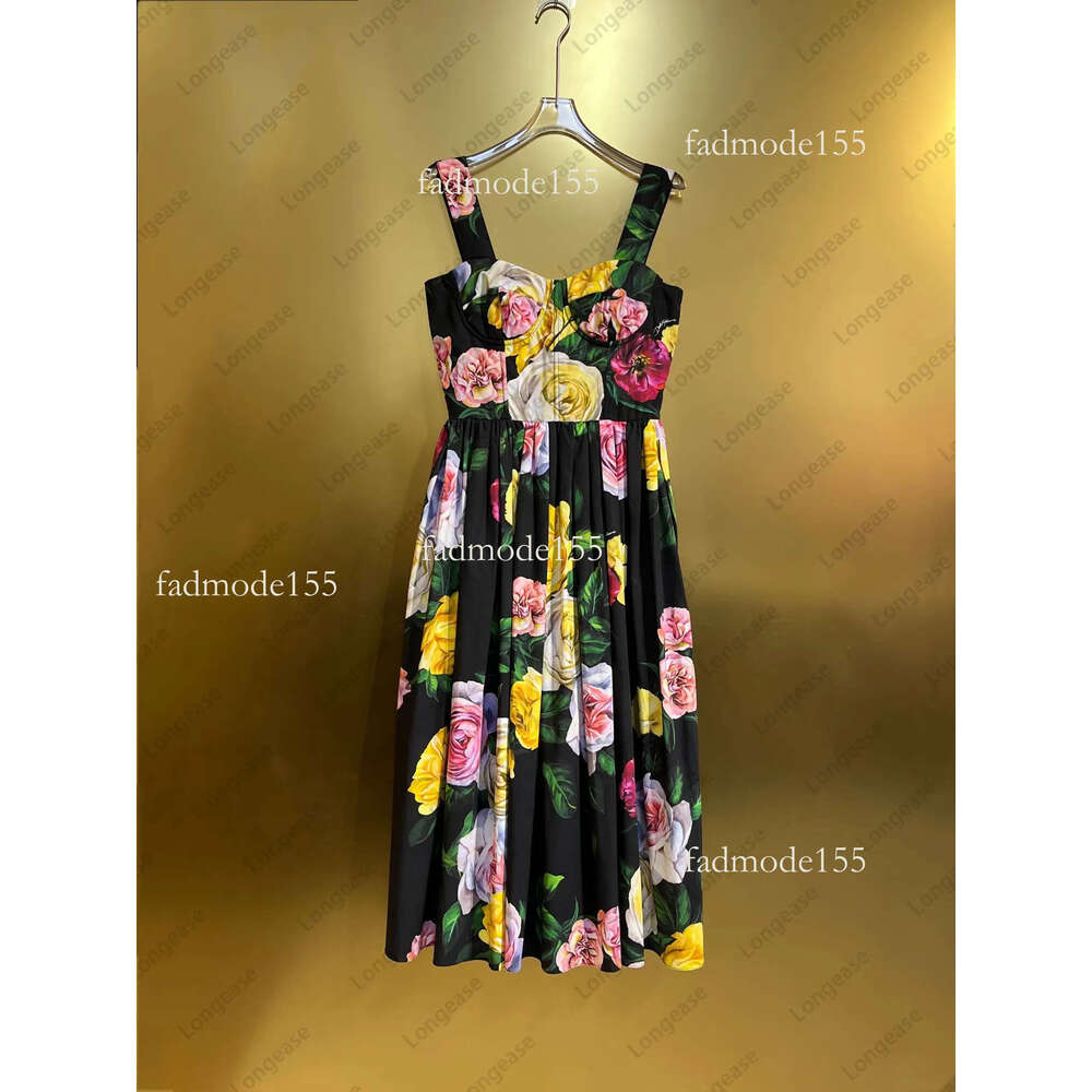 Summer party birthday cotton peonies print gathered waist sleeveless midi dress womens designer clothing dresses for woman2025