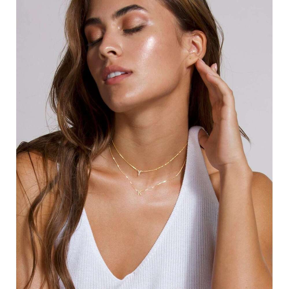 Women Dainty Simple CZ Initial Choker Necklace Tiny Letter Pendant Monogram Name Trendy Gold Alphabet Necklaces for Teen Girls Gift
