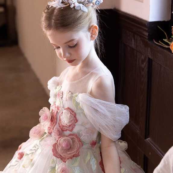 Girl's Dresses Girl Flower Girl Wedding dress Girl Light luxury high set rose Birthday Evening dress white host piano Princess dress Q250331