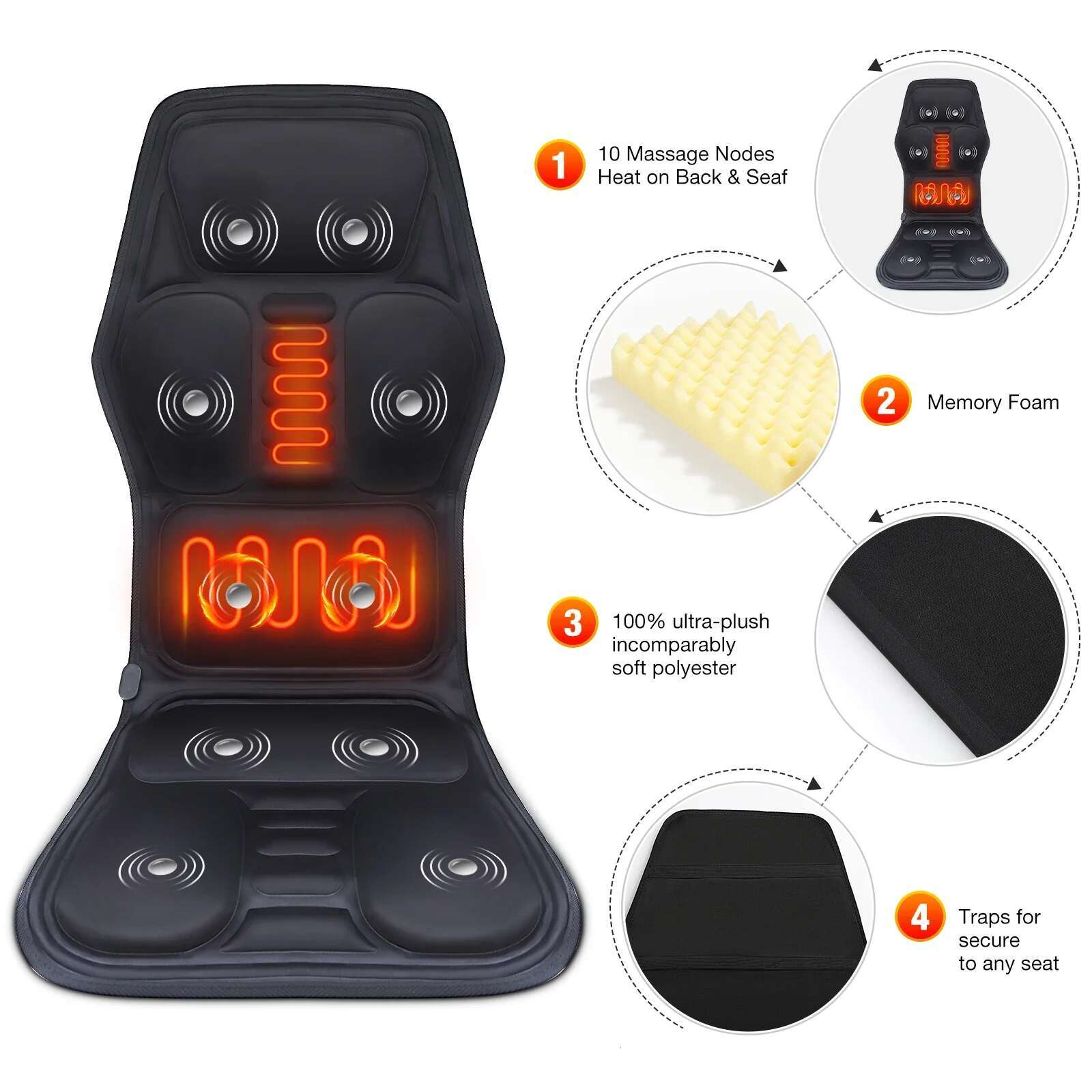 Electric Back Massager Infrared Full-Body Massage Cushion Heating Vibrator Car Home Office Lumbar Neck Mattress Chair Mat