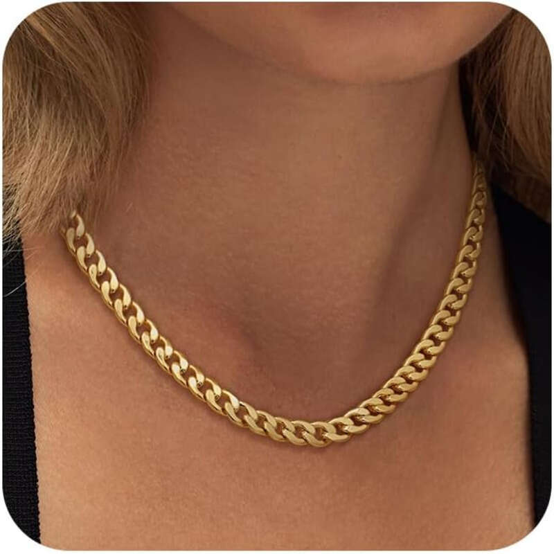 Women's gold 14K exquisite thick gold/sier Cuban paperclip neck chain buckle layered pearl pendant necklace fashion jewelry