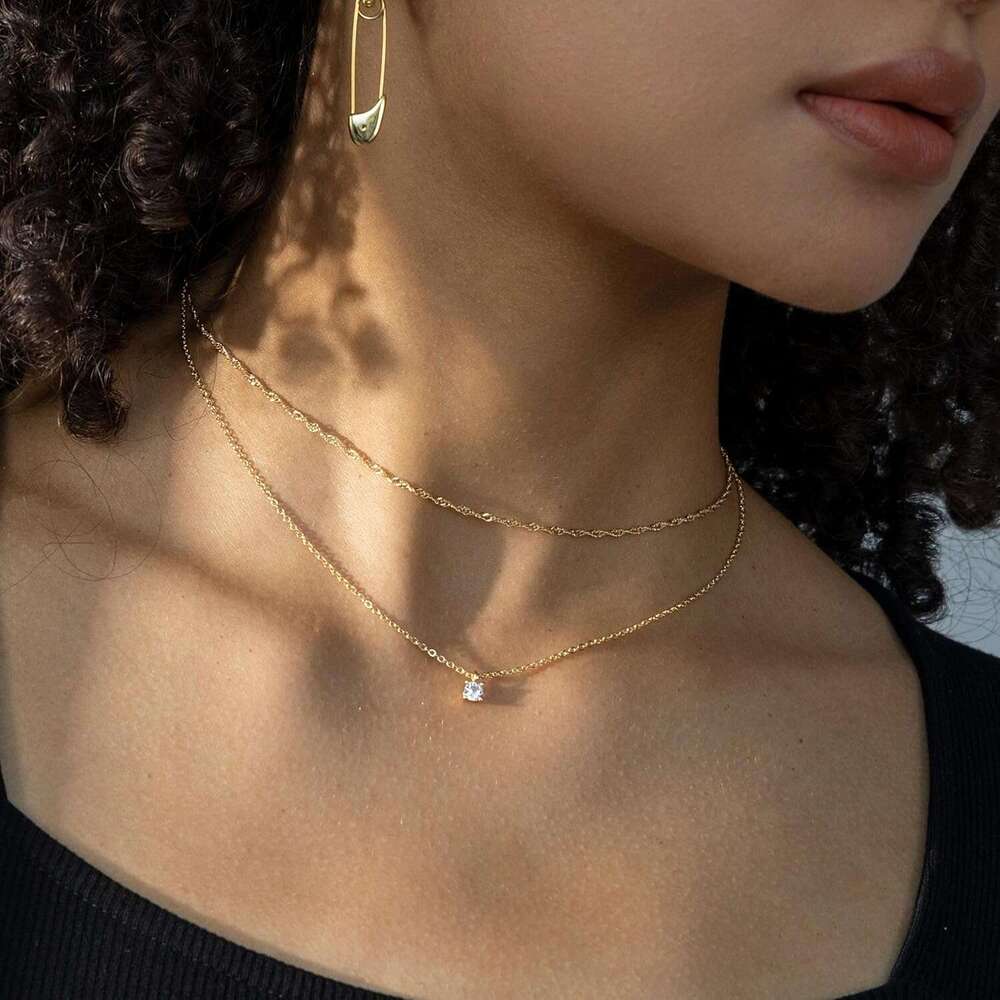 - 14K Dainty Gold Plated Layering Chokers Set Multilayer Delicate Necklace Trendy Adjustable Long Layered Necklaces for Women