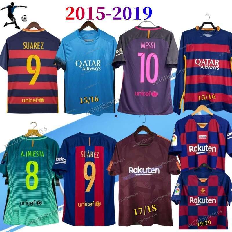 Barjerseys 2015-19 Retro soccer jersey RONALDINHO A.INIESTA CELoNa 15 16 17 18 19 home vintage classic football shirt full patch long sleeves