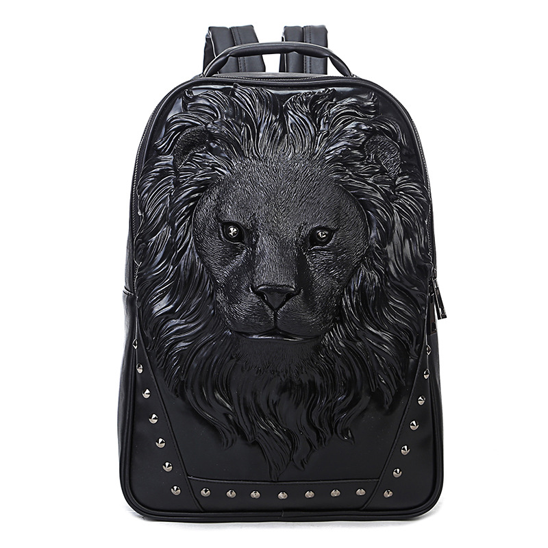 Punk relief backpack Male animal Lion Head backpack Outdoor waterproof cool travel computer bag
