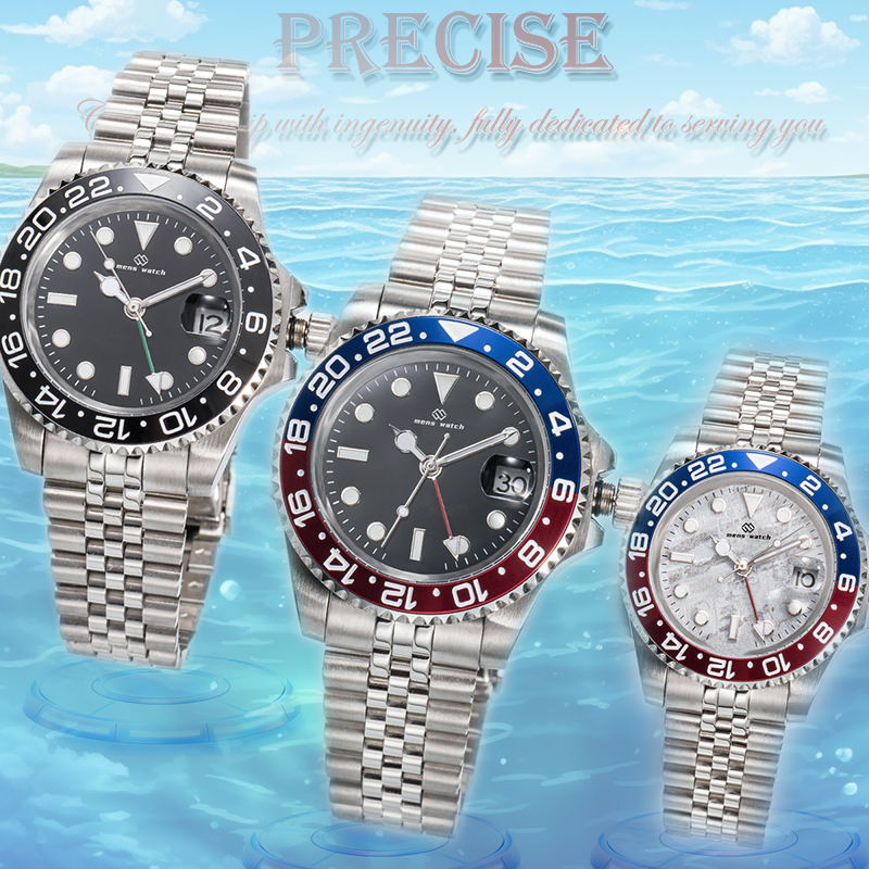 Men's automatic mechanical ceramic watch 41mm all stainless steel glider buckle swimming watch sapphire glow