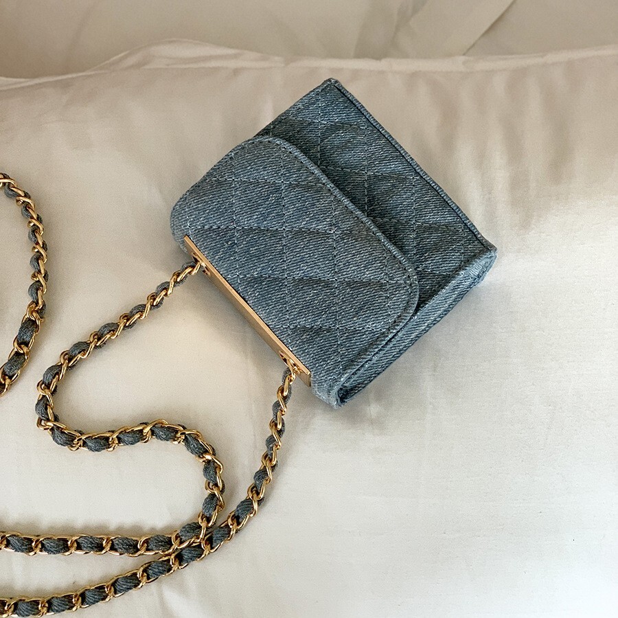 Mini Canvas Denim Bag Designer Ringer Clamshell Crossbody Bag Small Square Bag Fashion Chain Women's Bag