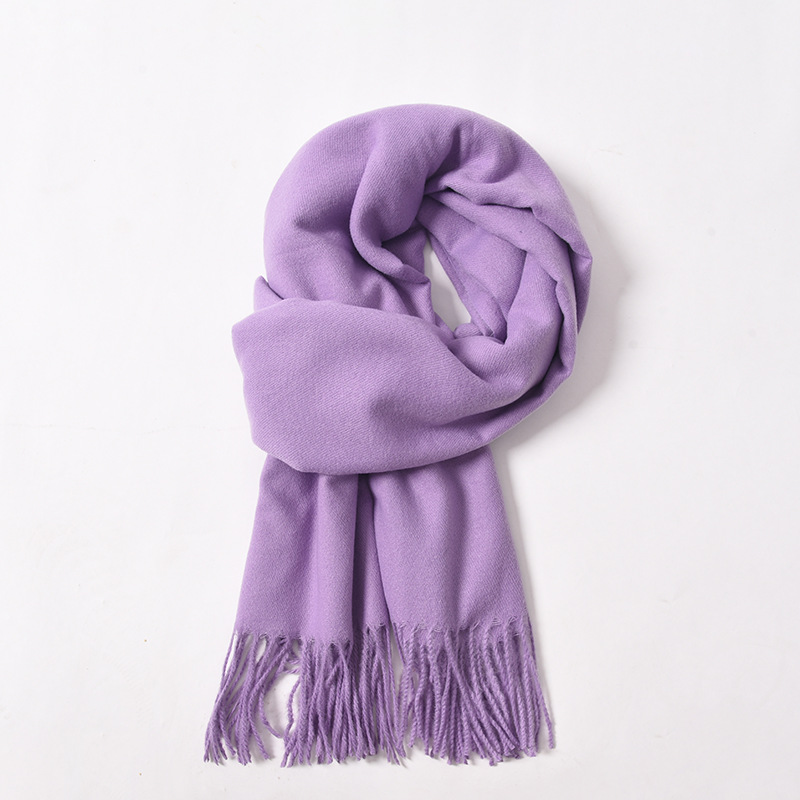 K274 Autumn and winter new solid color scarf for women simple and versatile imitation cashmere scarf sweet tassel shawl neck scarf red scarf