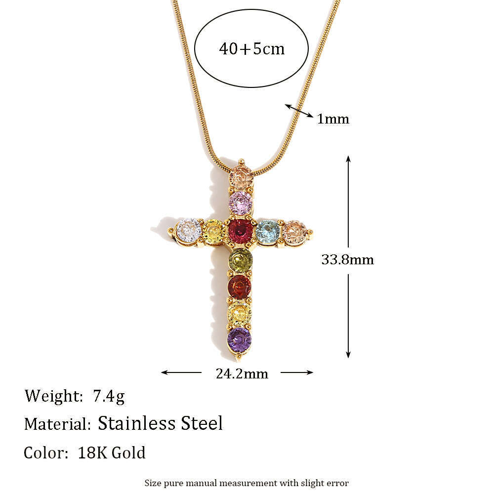 Fashion temperament niche design pendant stainless steel gold-plated color dia cross snake chain necklace for women