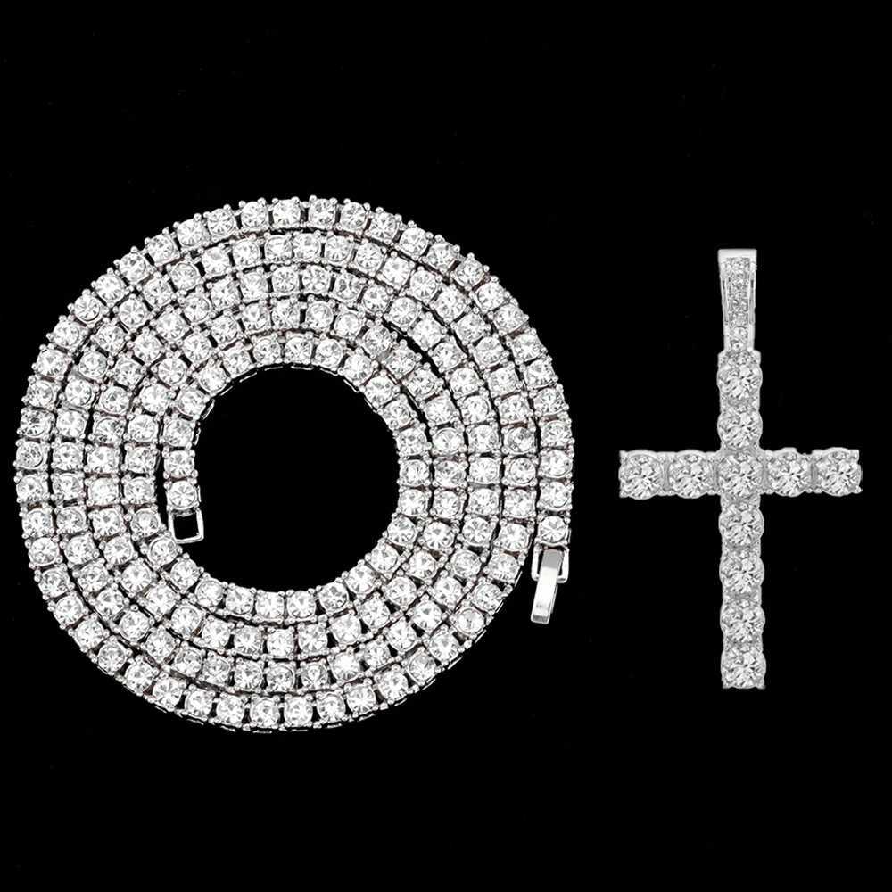 Mens Hip Hop Cross Pendant Necklace Mens 4mm Zircon Tennis Chain Ice Flash Necklace Punk Jewelry Fashion GiftT250331