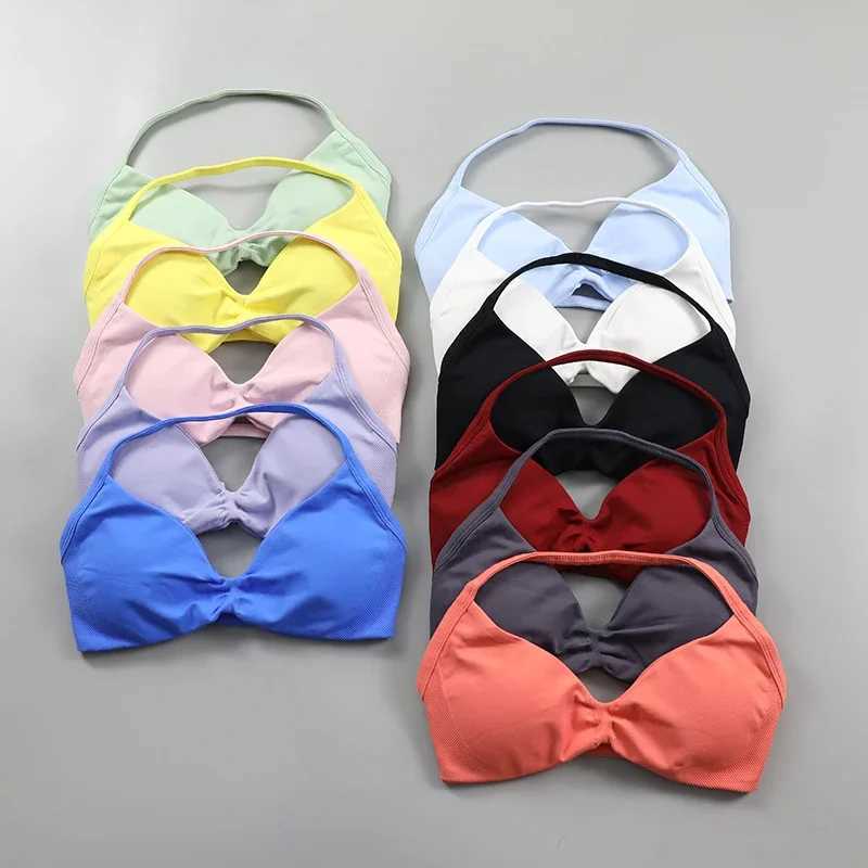 Impact Strappy Bra Womens Low Support Ruched Halter Sports Bra Sexy Open Back Gym Crop Top Fill Seamless Sports Yoga Vest TopXJ250331