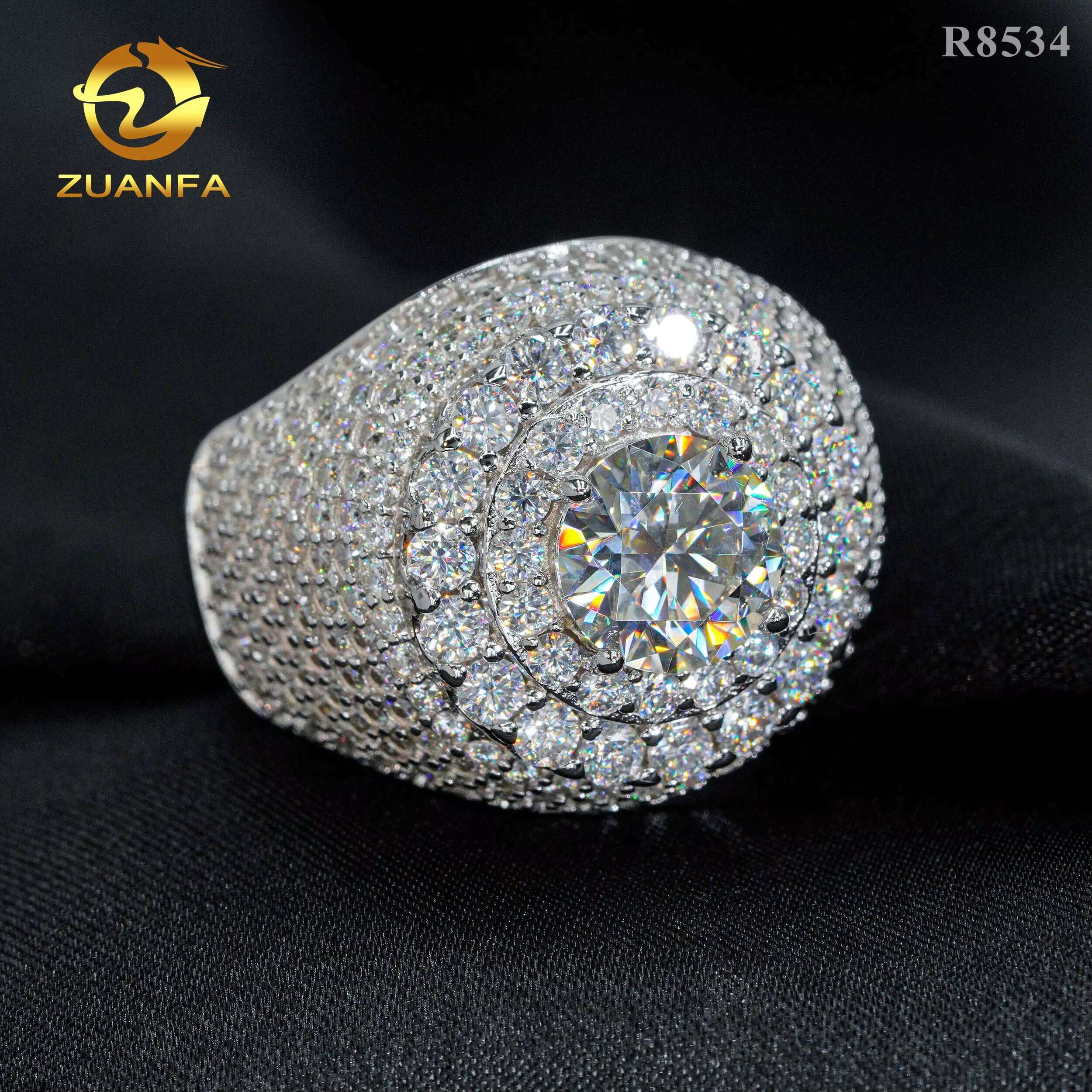 Top Sale Luxury Men Diamond 925 Sterling Silver Iced Out Fine Jewelry Solitaire Pave Moissanite Hip Hop Ring