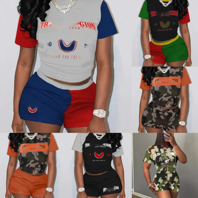 2025 Designer 2 PCS Tracksuits For Womens Summer Two Piece Set Leisure Printed Short Sleeve T-shirts And Shorts Outfits Plus Size 3xl