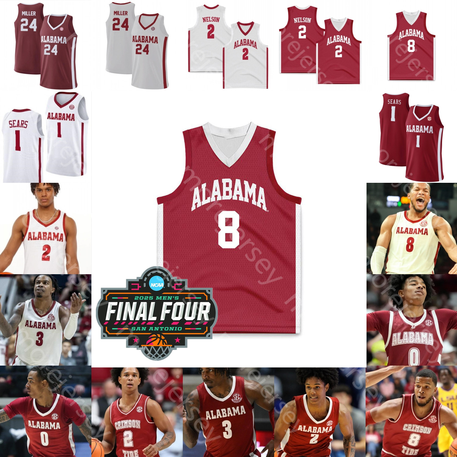 2025 Final Four 4 Alabama Basketball Jersey NCAA College Labaron Philon Mark Sears Aden Holloway Grant Nelson Latrell Wrightsell Jr. Chris Youngblood Brandon Miller