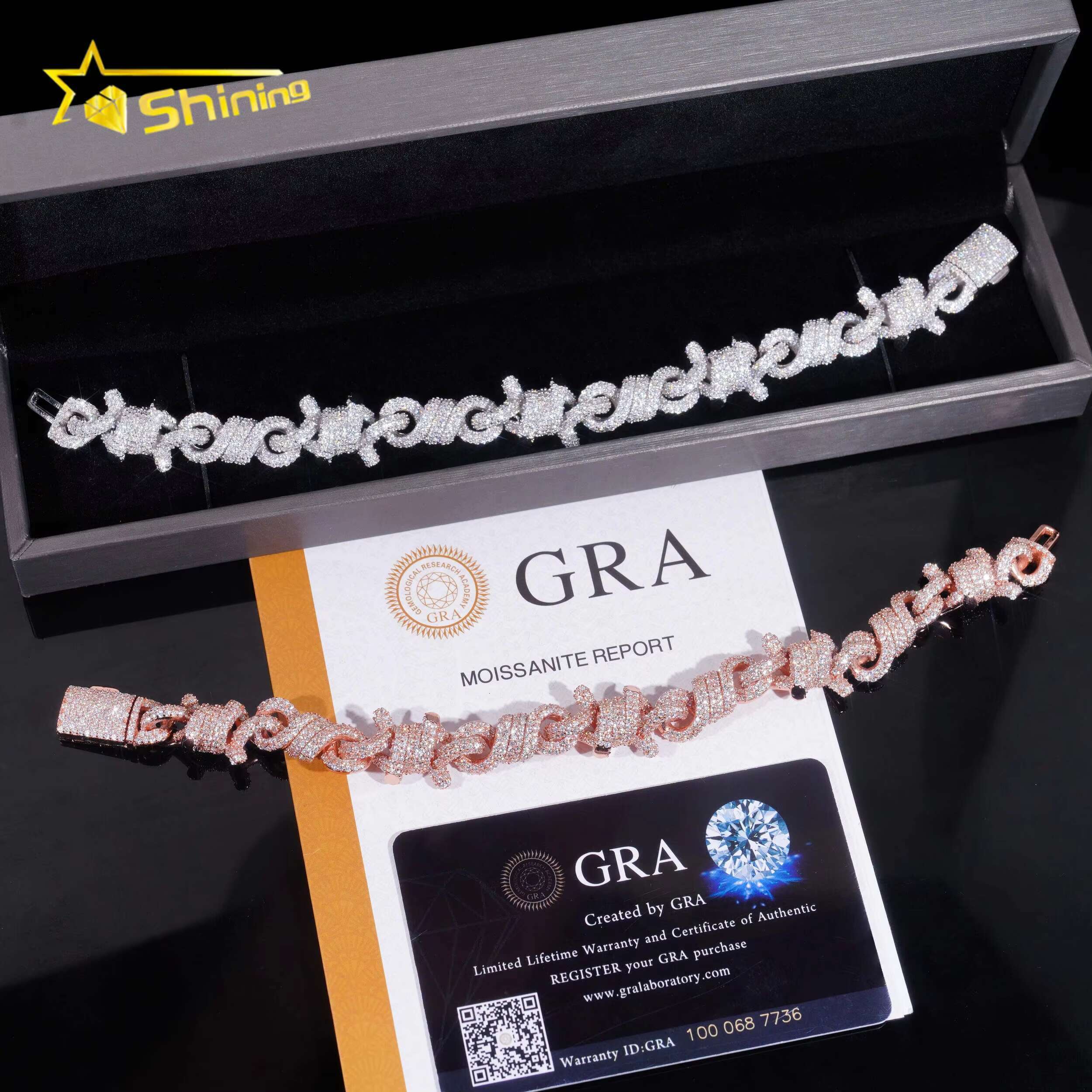 Iced Out Jewelry Hip Hop Rose Gold 15mm Twist 925 Silver Infinity Thorn Moissanite Bracelet
