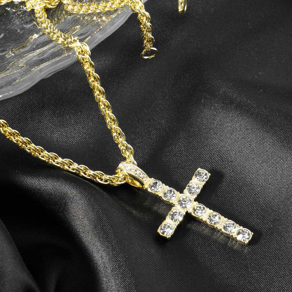 Mens Hip Hop Cross Pendant Necklace Mens 4mm Zircon Tennis Chain Ice Flash Necklace Punk Jewelry Fashion GiftT250331