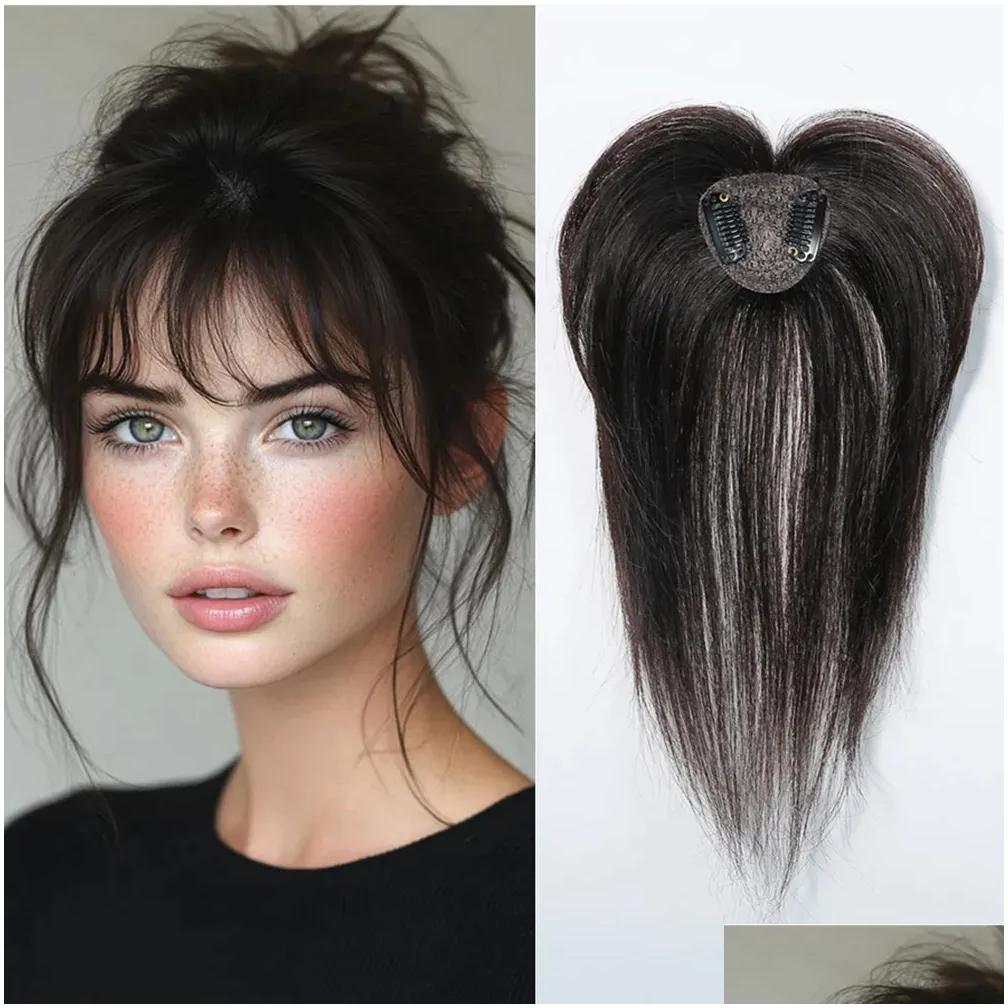Synthetic Wigs Human Hair Topper With Bangs For Women 3D Wispy Air 100 Remy Loss Natural Appearance 10 Inches 250327 Drop Delivery Pro Ot1Uf