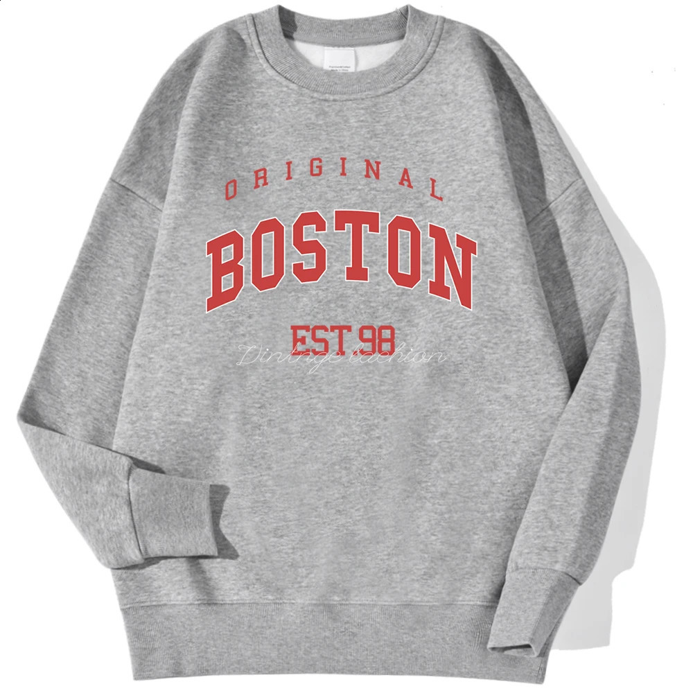 Original Boston Est 98 Street Letter Printed Mens Sweatshirt Autumn Casual Hoodie ONeck Soft Pull Trend Clothing 250322