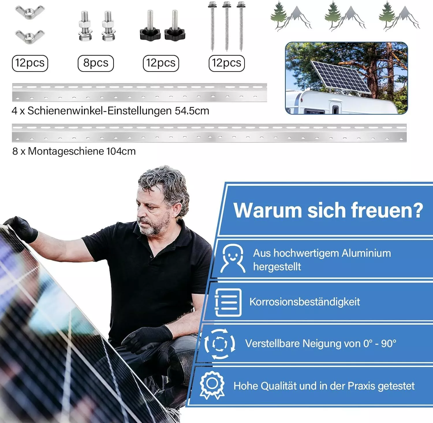 PV Solar Module Bracket Solar Panel Stand Up Up to 104cm Flat Roof DHL