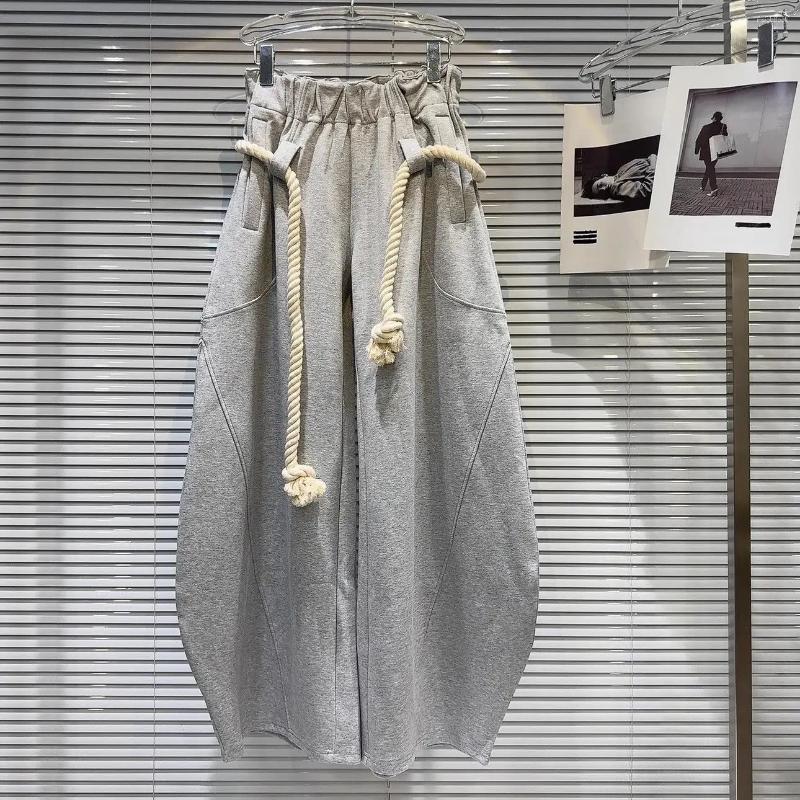 Women's Pants 2025 Girl Women Rope Belt Flowering Device Couple Loose Wide Legs Street Casual Trousers Wear Z260312